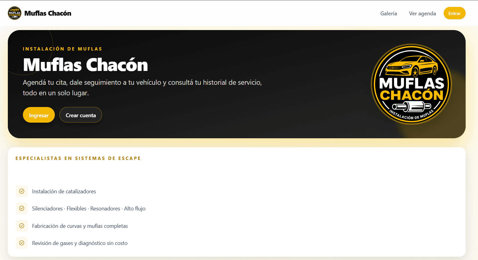Pantalla de inicio del sistema de Muflas Chacón